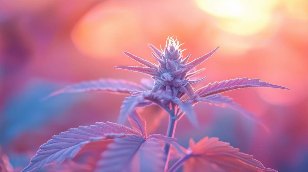 Fleur de CBD sur fond rose
